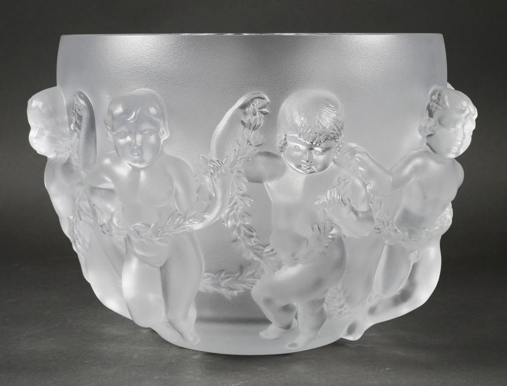 Appraisal: LALIQUE LUXEMBOURG CENTER BOWL VASEThick wall frosted glass with high