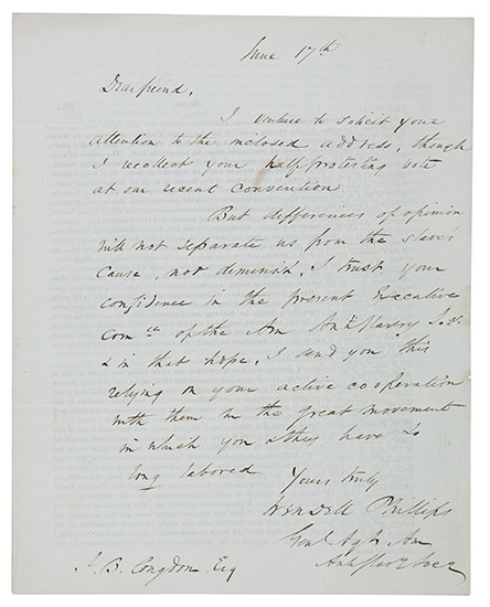 Appraisal: PHILLIPS WENDELL Autograph Letter Signed to James B Congdon of