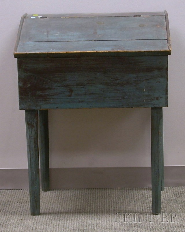 Appraisal: Blue-painted Country Pine Lift-top Writing Desk ht wd in