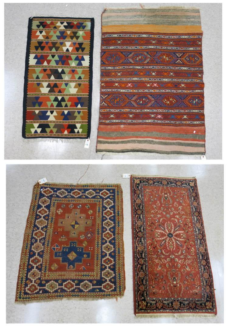 Appraisal: FOUR SMALL ORIENTAL AREA RUGS ' X ' flatweave Kilim