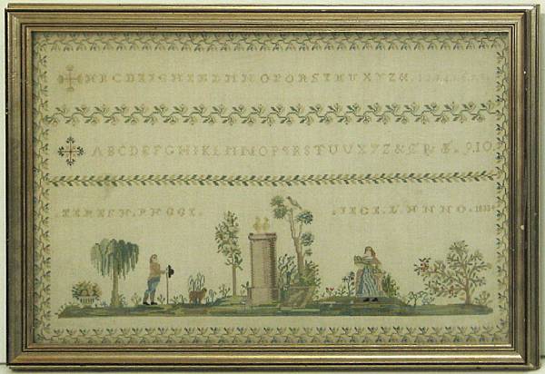 Appraisal: A Continental alphabet and pictoral sampler probably Italian Teresa Raggi