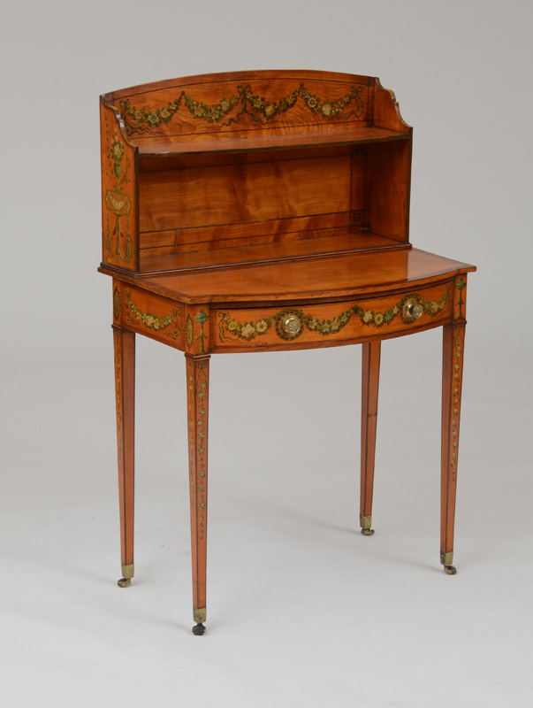 Appraisal: GEORGE III INLAID PAINTED SATINWOOD LADY'S WRITING TABLE With an