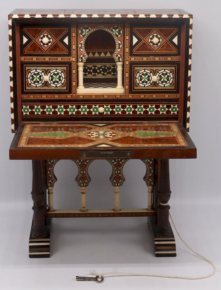 Appraisal: Middle Eastern Miniature Secretaire Abbatant Middle Eastern possibly Moroccan miniature