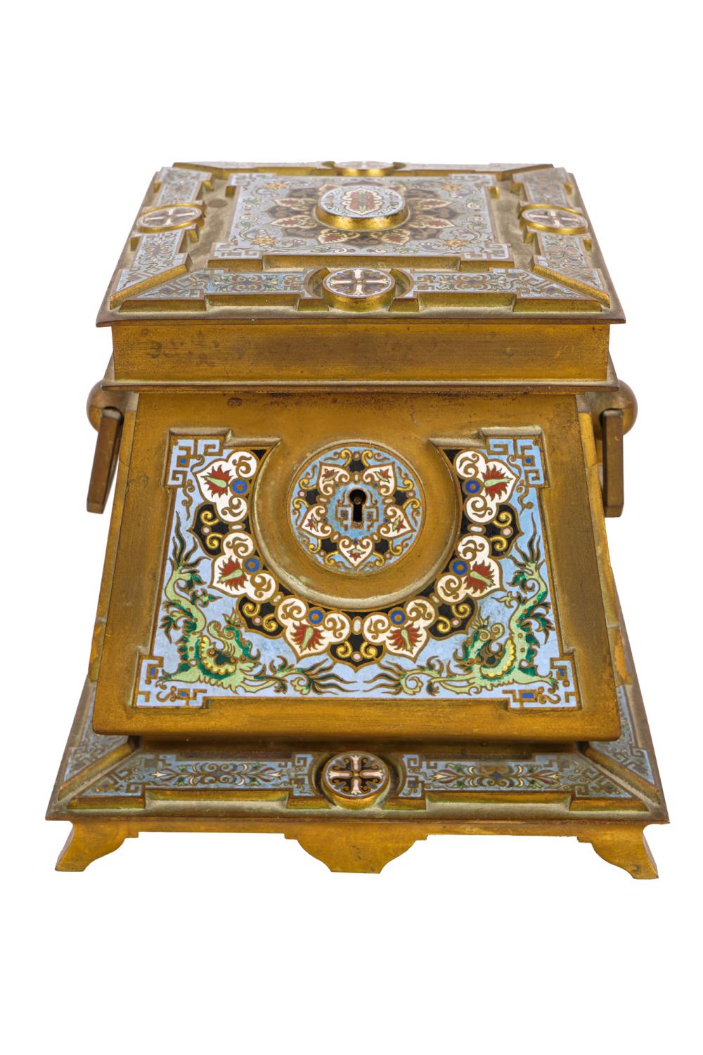 Appraisal: CONTINENTAL CHAMPLEVE GILT BRONZE COFFERETTEunmarked the interior velvet lined together