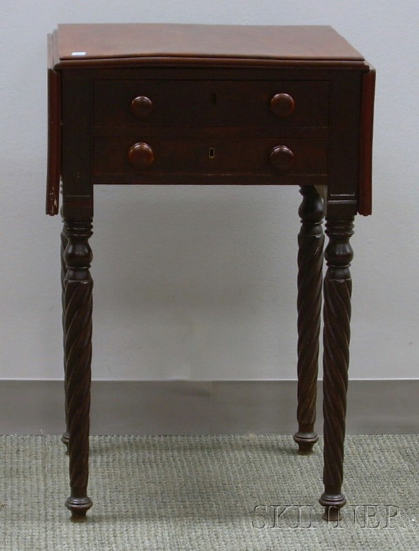 Appraisal: Classical Mahogany and Mahogany Veneer Drop-leaf Two-Drawer Writing Work Table