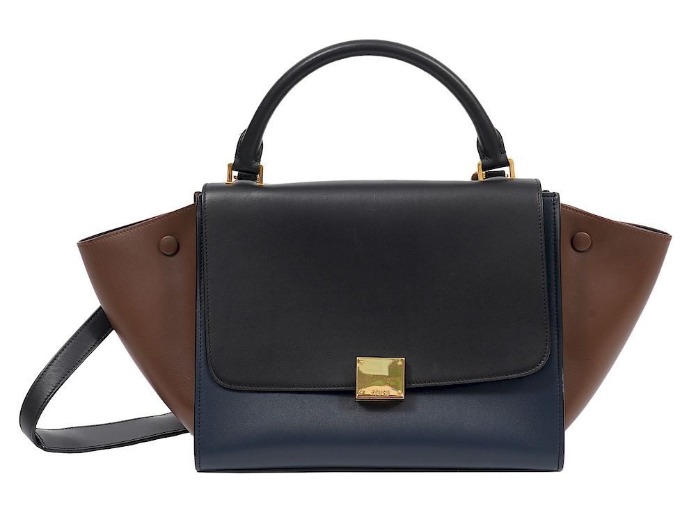 Appraisal: Celine Small Trapeze Black Camel Shoulder Bag Celine Small Trapeze