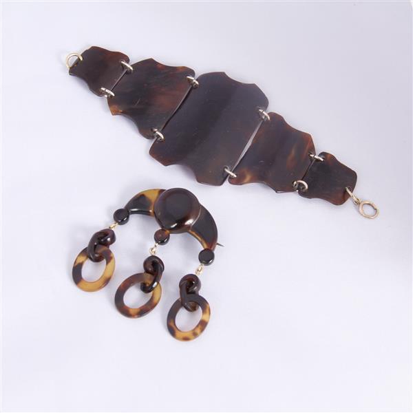 Appraisal: Victorian Tortoise Shell pc Bracelet Brooch Pin bracelet widest point