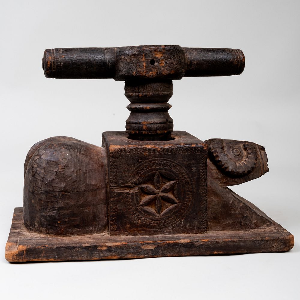 Appraisal: Two East Asian Carved Wood Noodle Presses The larger x