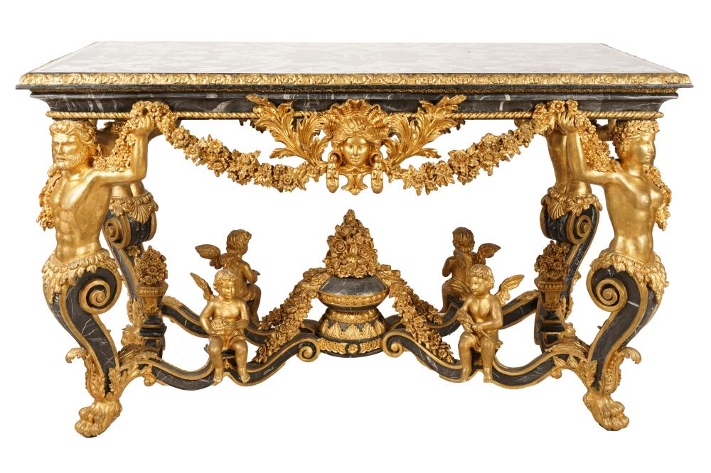 Appraisal: NEOCLASSIC STYLE GILT WOOD SALON TABLEwith rectangular black and white