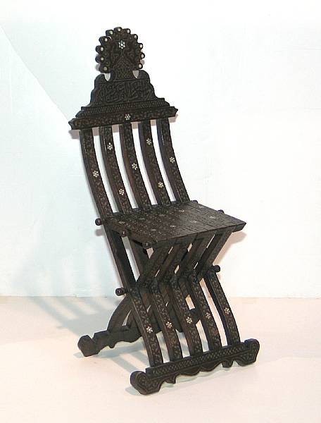 Appraisal: A Tunisian folding chair height in width in depth in