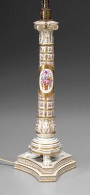 Appraisal: Ceramic column lamp column with hand-painted floral decoration and gilt