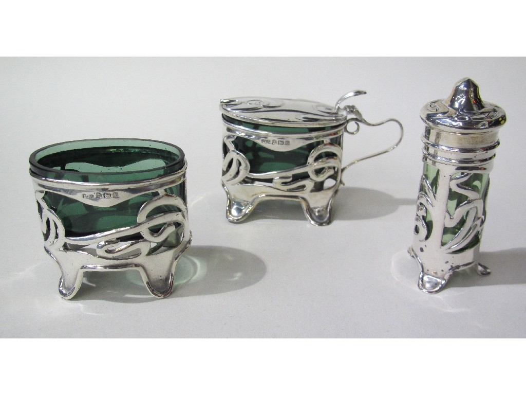 Appraisal: Three piece Art Nouveau silver condiment set Birmingham