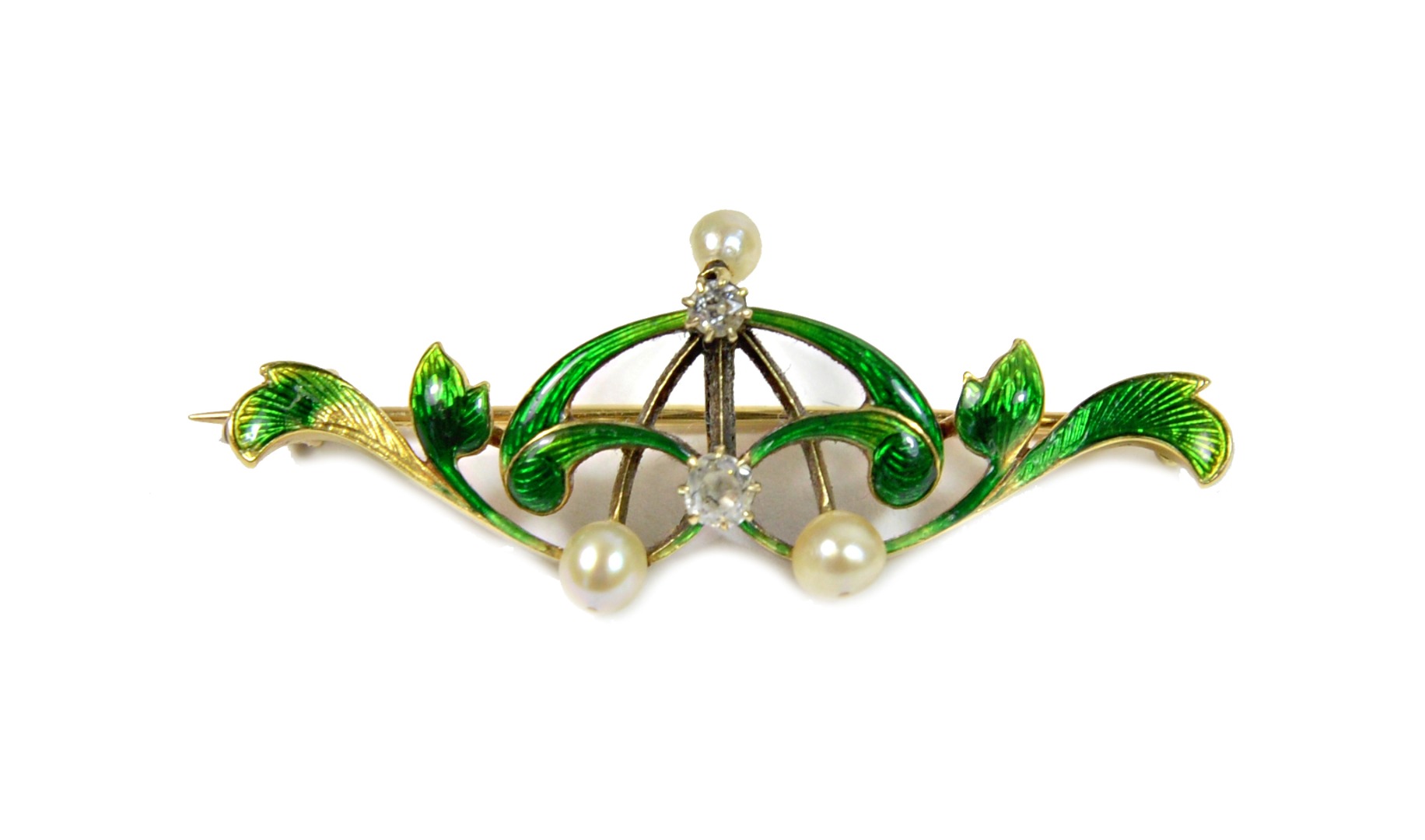 Appraisal: A gold diamond and seed pearl brooch of Art Nouveau