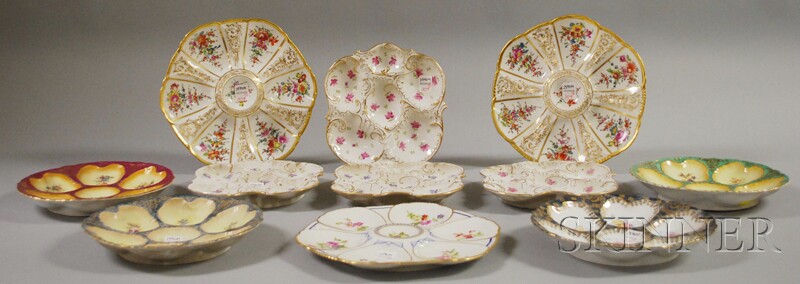 Appraisal: Eleven Austrian and German Gilt Transfer and Hand-painted Porcelain Oyster