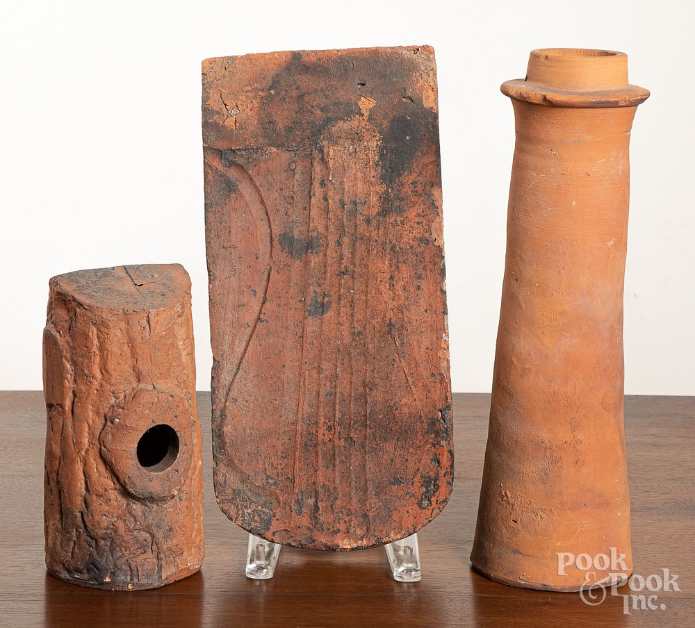 Appraisal: Oley Valley redware roof tile etc Oley Valley redware roof