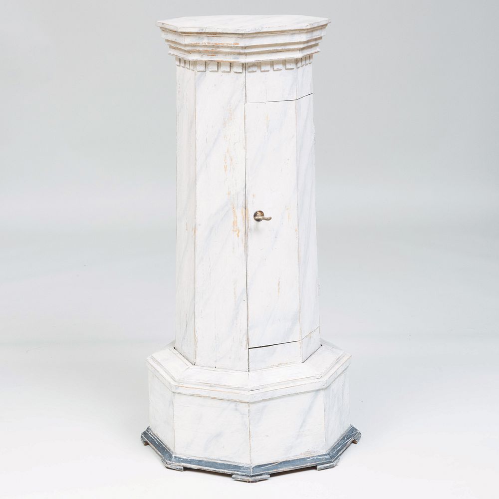 Appraisal: Continental Painted Faux Marble Pedestal Fitted with one door opening