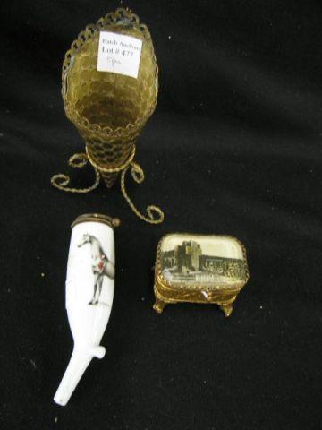 Appraisal: pcs Estate Lot dresser box brass vase porcelain pipe piece