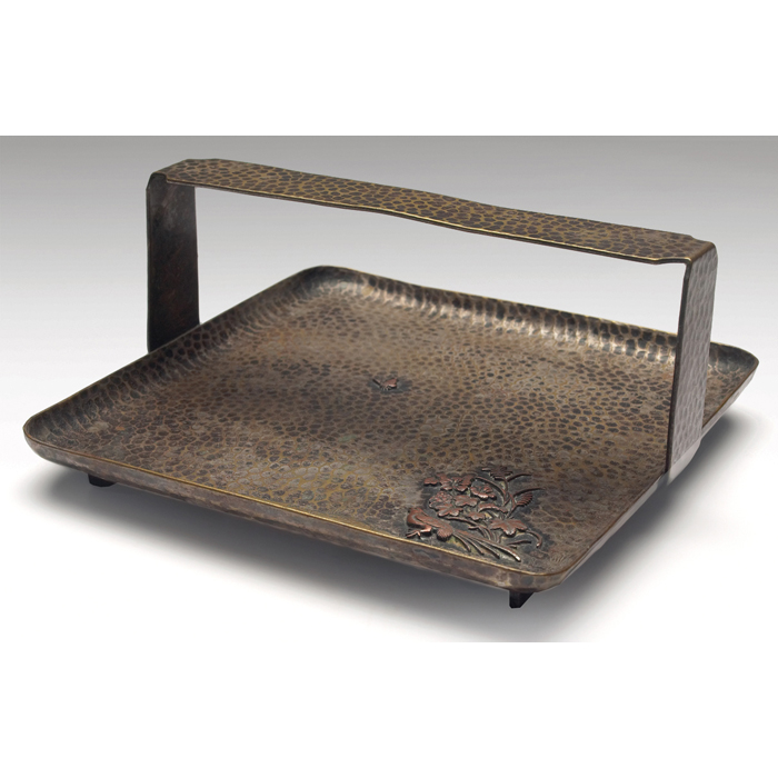 Appraisal: Aesthetic Movement tray handled form in hammered bronzed metal with