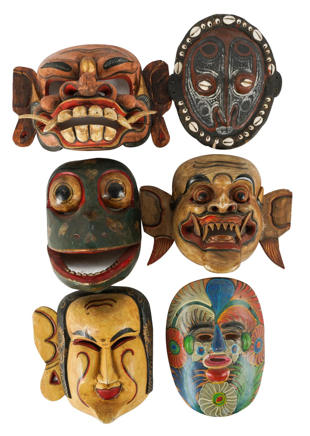 Appraisal: SIX ASSORTED MASKScomprising five painted wood and one ceramic Condition