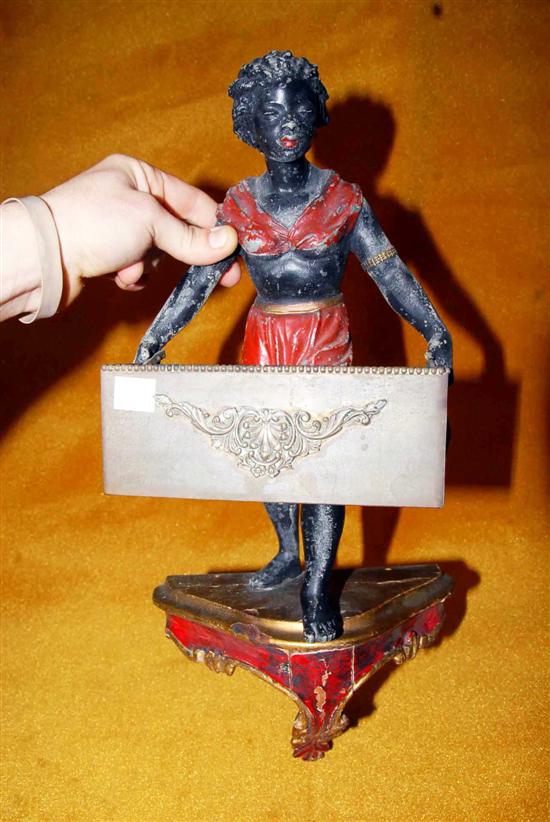 Appraisal: WALL BRACKET PLANTER Antique base metal blackamoor figure H From