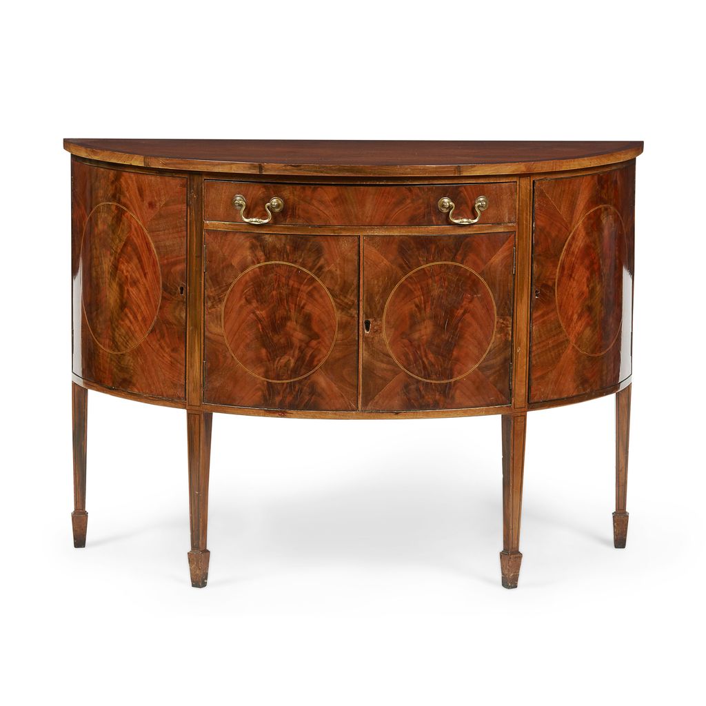 Appraisal: GEORGE III MAHOGANY DEMILUNE SIDE CABINET LATE TH CENTURY the