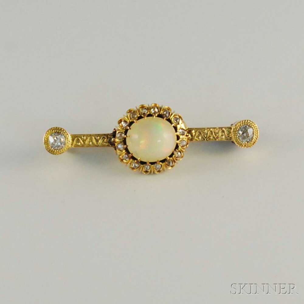 Appraisal: kt Gold Opal and Diamond Bar Pin the center opal