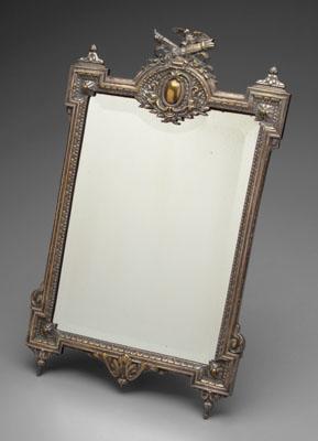 Appraisal: French style silver-plated mirror rectangular top central medallion with flaming