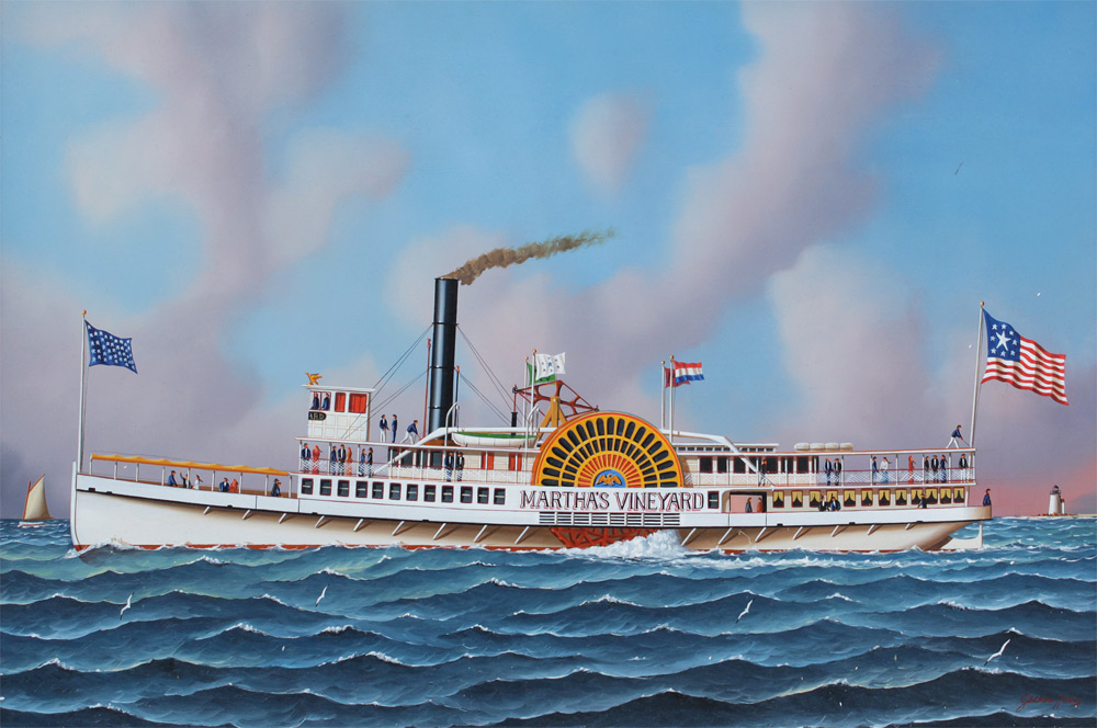 Appraisal: HOWES Jereome American - Martha's Vineyard Paddlewheel Steamboat Oil Masonite