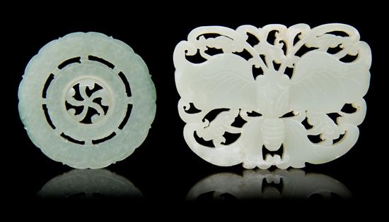 Appraisal: Sale Lot Two Carved Jade Pendants one of a celadon