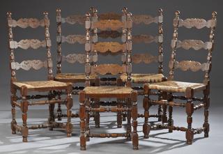 Appraisal: Set of Six French Carved Beech Rushseat Ladderback Dining Chairs