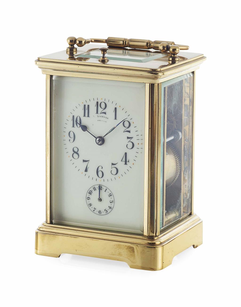 Appraisal: GILT BRASS REPEATER CARRIAGE CLOCK EARLY TH CENTURY the four-glass