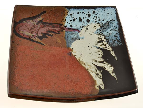 Appraisal: REG PRESTON LARGE SQUARE FORM PLATTER WITH MARBLED IRON GLAZE