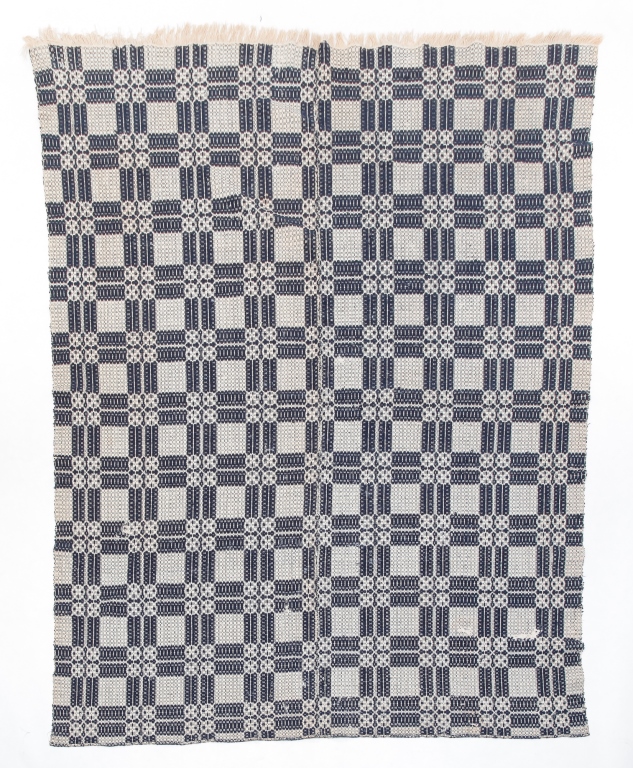 Appraisal: Mid- th century Two piece overshot summer-winter coverlet in geometric