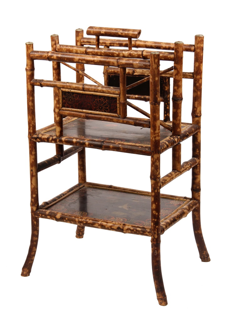 Appraisal: BAMBOO MAGAZINE RACK - Scorched Bamboo Rack with two partitions