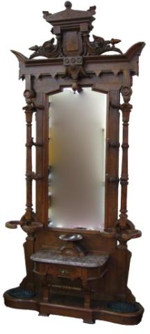 Appraisal: Massive Walnut Victorian Renaissance Revival Hall Tree with Mirror Burled