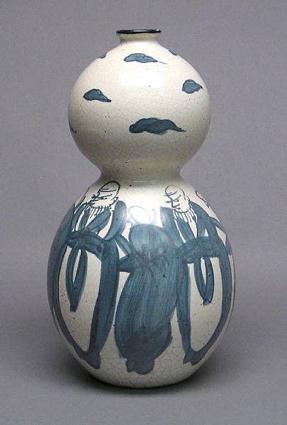 Appraisal: A Japanese blue and white crackle-glazed pottery double gourd bottle