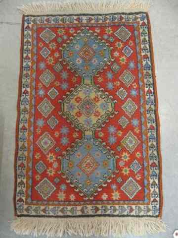 Appraisal: Hamadan Persian Handmade Mat geometrics on red field ' ''