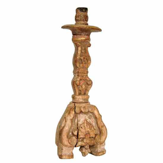 Appraisal: An Indo-Portuguese Baroque Painted Teak Candlestick th century having wide