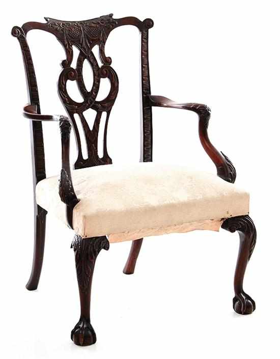 Appraisal: George III style carved mahogany armchair mid- th century scrolling