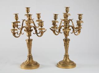 Appraisal: Louis XV Pair of Louis XV-style dore' bronze -light candelabra