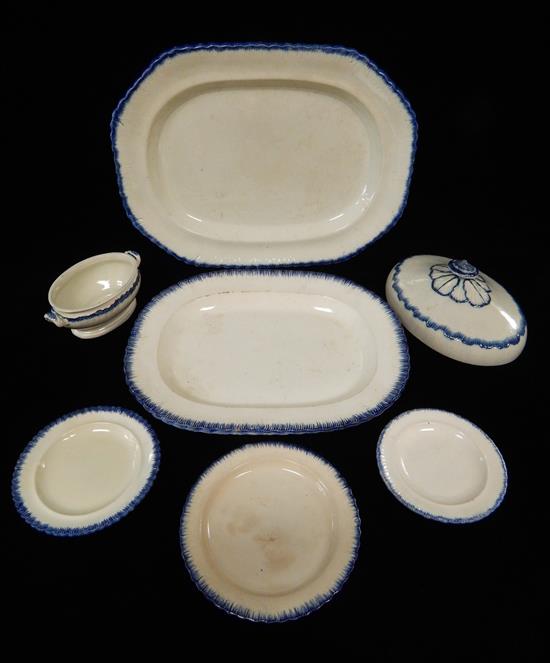 Appraisal: Late th early th C creamware dishes with blue feather