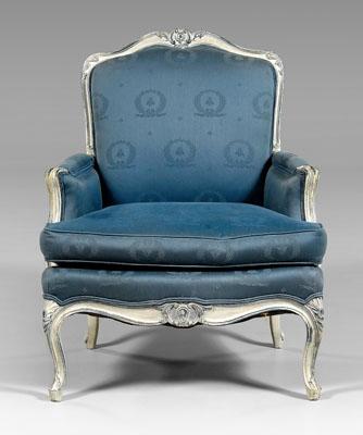 Appraisal: Louis XV style upholstered bergere carved and painted frame with