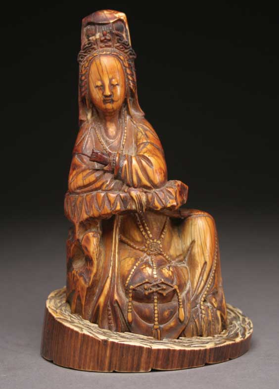 Appraisal: FINE MING CARVED IVORY GUANYIN Finely carved Chinese Ming Dynasty