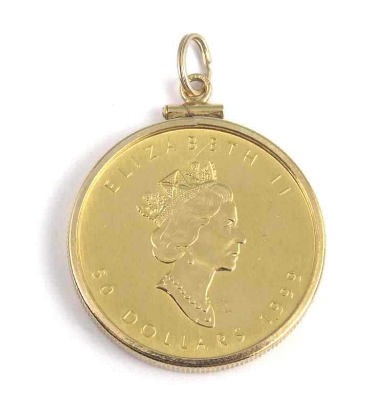 Appraisal: CANADIAN MAPLE LEAF OZ GOLD COIN Currently set as pendant