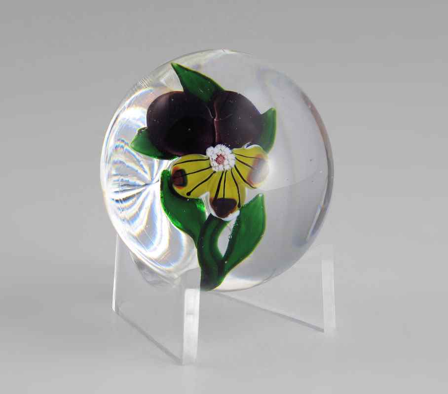 Appraisal: ANTIQUE BACCARAT MINIATURE PANSY PAPERWEIGHT CA - Clear glass with