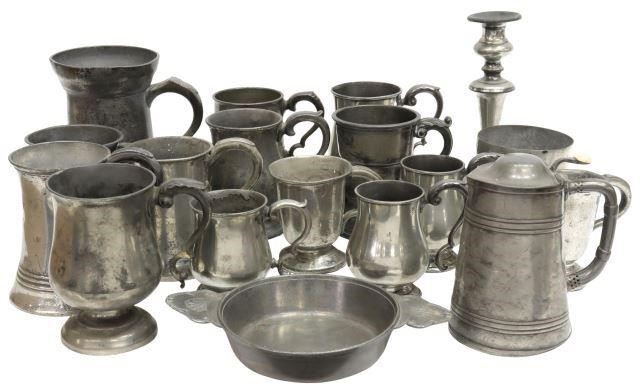 Appraisal: lot of English pewter and silverplate tankards measures and other