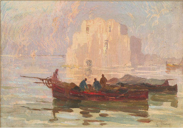 Appraisal: G Buono th century Italian school boat scene in flood