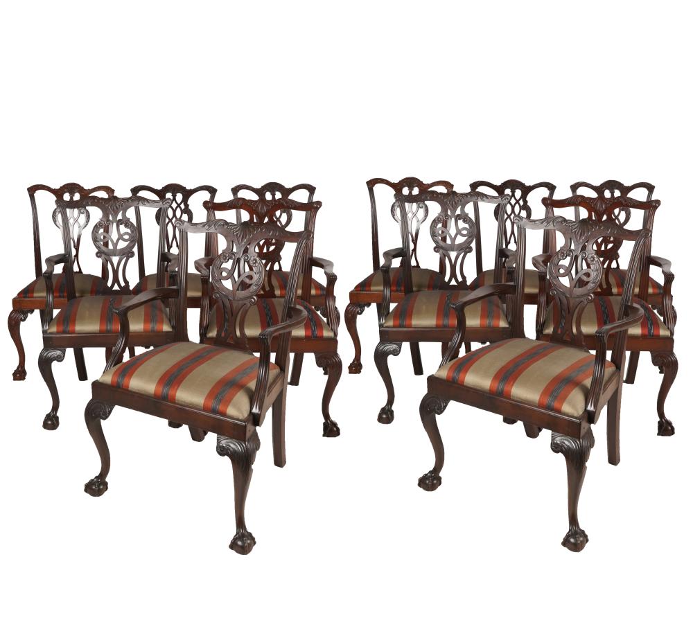 Appraisal: TWELVE CHIPPENDALE-STYLE MAHOGANY DINING CHAIRS th century unsigned comprising six