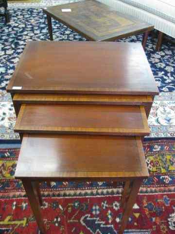 Appraisal: Ferguson Mahogany Nest of Tables banded inlay tallest is ''