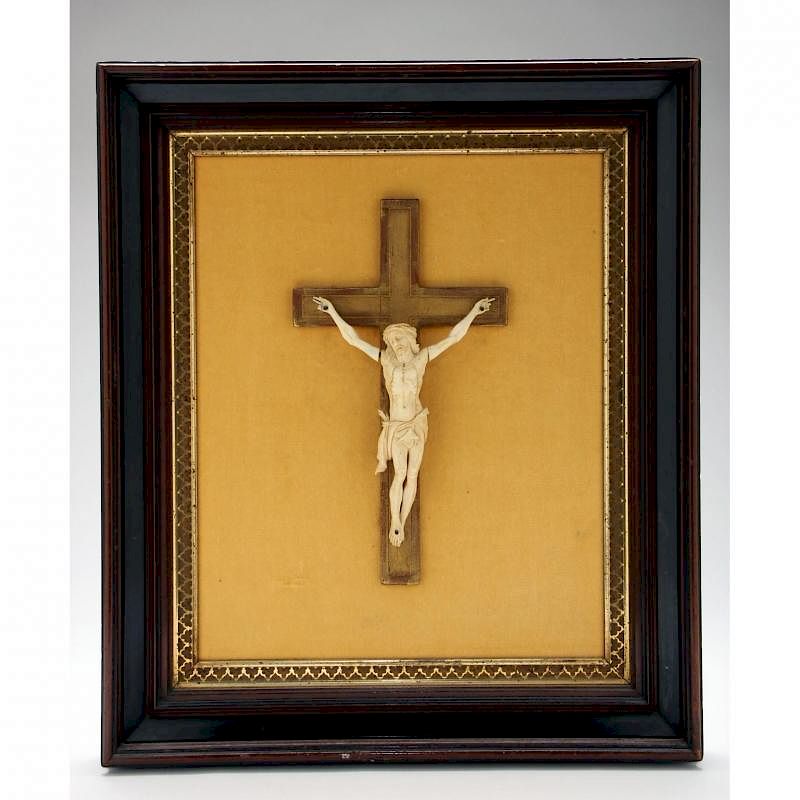 Appraisal: Victorian Carved Ivory and Giltwood Crucifix th century mounted and